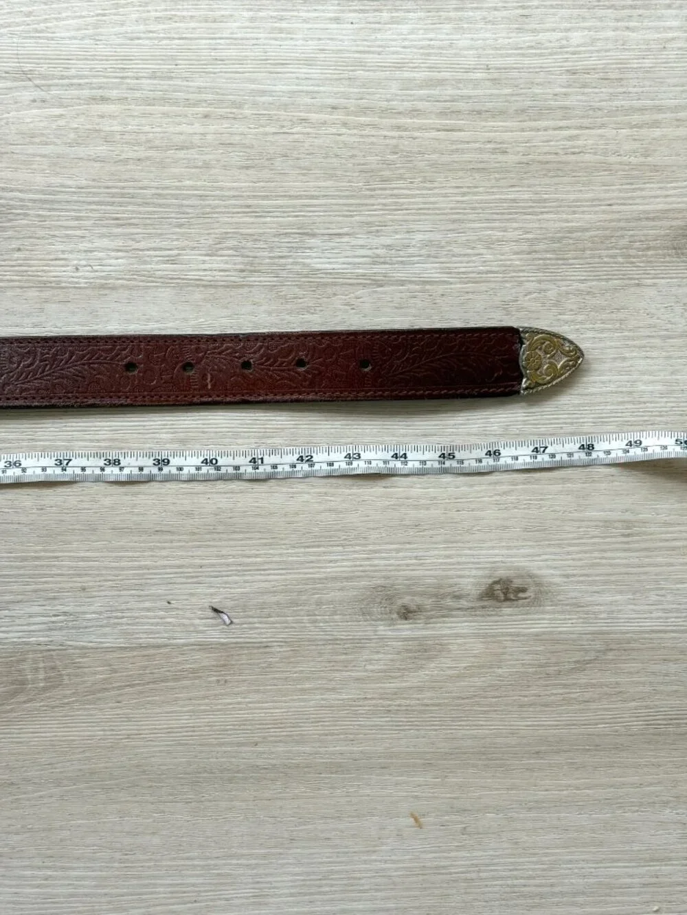 Vintage Western Leather Belt Silver Concho Tooled Brown Cowboy Size 40
